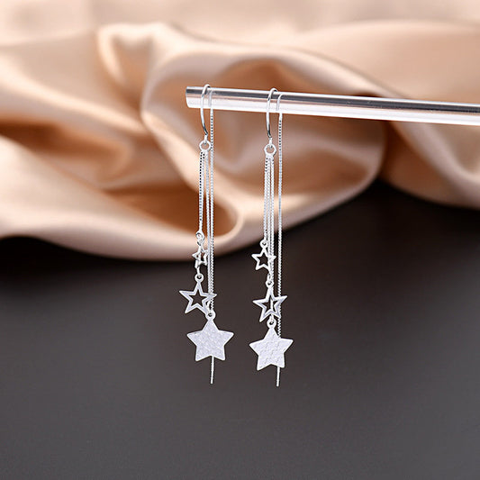 Sterling Silver Dainty Star Threader Dangle & Drop Earrings, Rose Gold Vermeil Star Tassel Earrings, Pretty Unique Design, Two Color, GE31