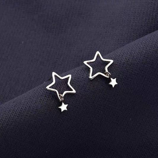 Sterling Silver Hollow-out Star Features Tiny Star Drop & Dangle Earrings, Dainty Star Tassel Drop Earrings, Pretty Modern Design, Gift GE34