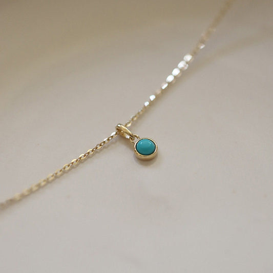 14k Gold Plated Sterling Silver Round Cut Turquoise Necklace, Blue Turquoise Necklace, Dainty Turquoise Choker, Gold Turquoise Necklace GN17