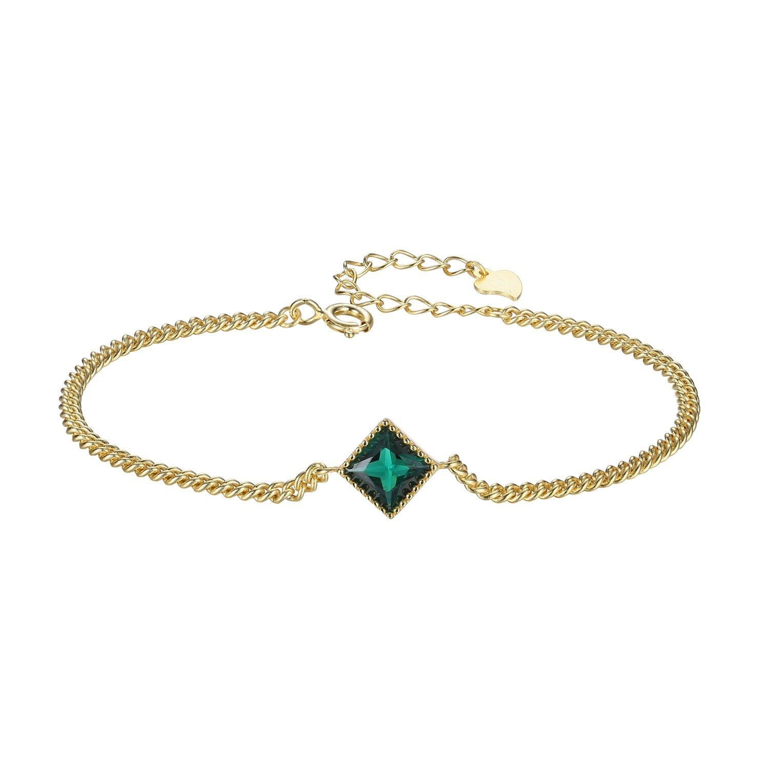 Dainty Square Emerald CZ Bracelet, 14k Gold Vermeil French Emerald CZ Bracelets, Minimalist Vintage Style Emerald Bracelet, Bridal Gift GB02