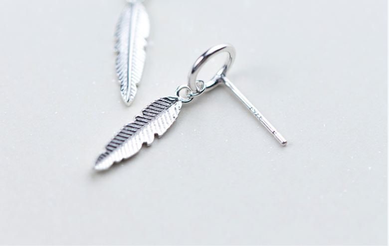 S925 Silver Circle Leaf Drop & Dangle Earrings, Dainty Circle Feather Drop Earrings, Silver Dangle Earrings, Gift for her, GE25