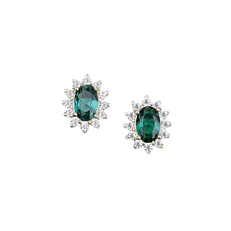 14k Gold Vermeil Oval Emerald CZ Earrings, Sparkly Emerald CZ Stud Earrings, Dainty Earring, Bridesmaids/Bridal Gift, Gift for her, GE35