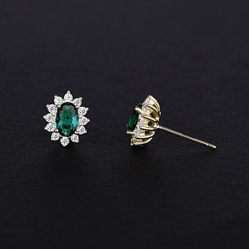 14k Gold Vermeil Oval Emerald CZ Earrings, Sparkly Emerald CZ Stud Earrings, Dainty Earring, Bridesmaids/Bridal Gift, Gift for her, GE35