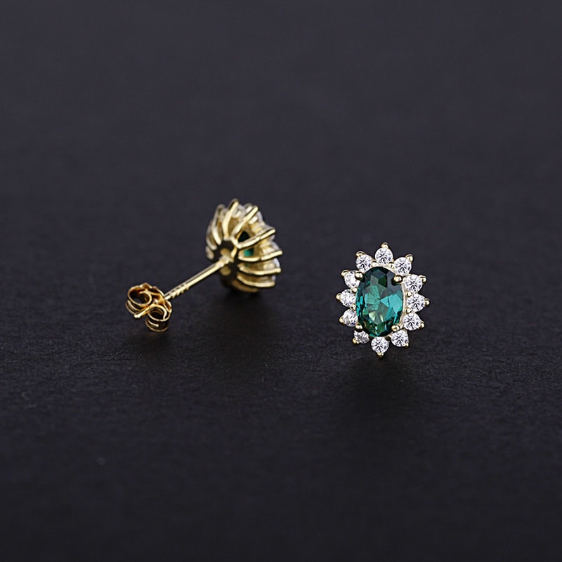 14k Gold Vermeil Oval Emerald CZ Earrings, Sparkly Emerald CZ Stud Earrings, Dainty Earring, Bridesmaids/Bridal Gift, Gift for her, GE35