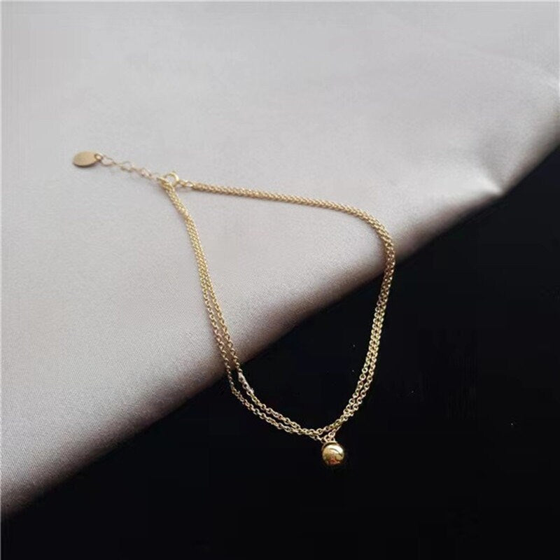 Dainty Gold Double Chain Lucky Ball Anklets, Ball Drop Ankle Bracelet, Minimalist Gold Anklets, Gold Chain Anklets, Trendy Design, GA03