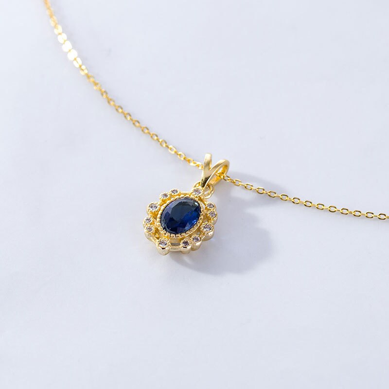 Dainty Gold Blue Sapphire CZ Necklace, Oval Shape Sapphire necklace, Gold Sapphire CZ Pendant, Minimalist Gold Necklace, Bridal Gifts, N29