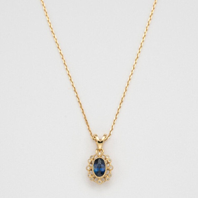 Dainty Gold Blue Sapphire CZ Necklace, Oval Shape Sapphire necklace, Gold Sapphire CZ Pendant, Minimalist Gold Necklace, Bridal Gifts, N29