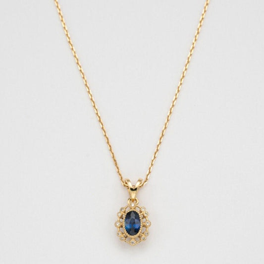 Dainty Gold Blue Sapphire CZ Necklace, Oval Shape Sapphire necklace, Gold Sapphire CZ Pendant, Minimalist Gold Necklace, Bridal Gifts, N29