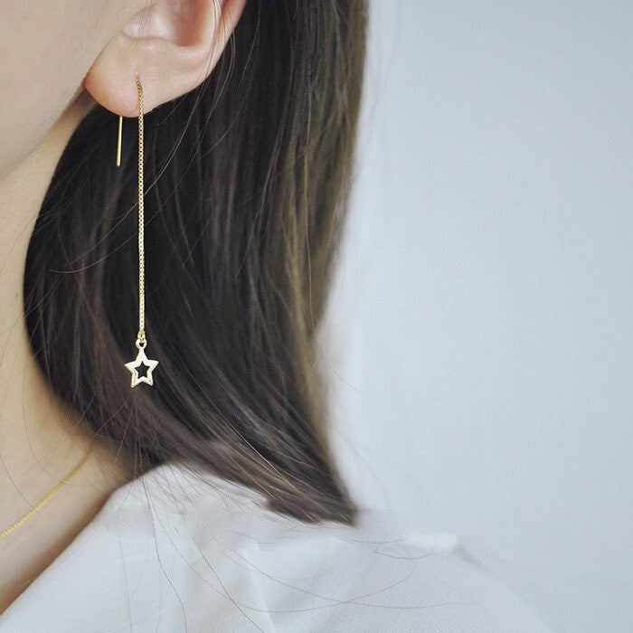 Dainty Gold Star Threader Earrings, Mismatch Star Dangle Earrings, Star Tassel Earring, Mismatched Earrings, Minimalist, GE55