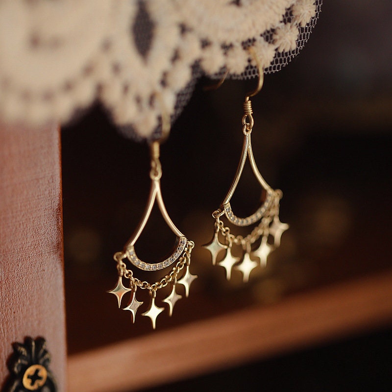 Delicate Gold North Star Dangle Hook Earrings, Dainty Star Drop Hook Earring, Gold Star Dangle Earrings, Gift for Mom, Git for Her, GE56