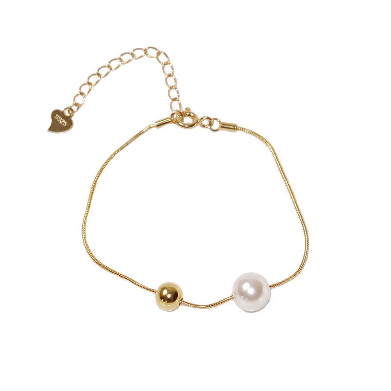 14k Gold Vermeil Ball & Pearl Bracelets, Dainty Pearl Bracelet, Delicate Ball Bracelets, Minimalist Bracelet, Perfect Gift for Her, GB03