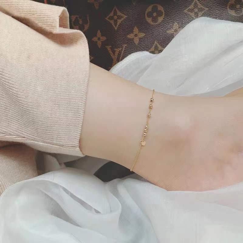 Dainty Ball with Heart Charm Anklets, Lucky Ball Gold Ankle Bracelet, Love Beans Anklet, Minimalist Beaded Ball Anklet, Gift for her, GA04