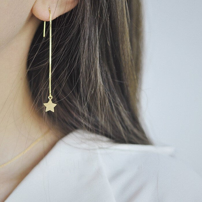 Dainty Gold Star Threader Earrings, Mismatch Star Dangle Earrings, Star Tassel Earring, Mismatched Earrings, Minimalist, GE55