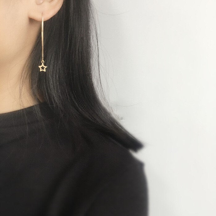 Dainty Gold Star Threader Earrings, Mismatch Star Dangle Earrings, Star Tassel Earring, Mismatched Earrings, Minimalist, GE55