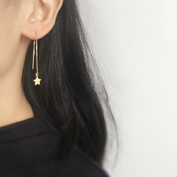 Dainty Gold Star Threader Earrings, Mismatch Star Dangle Earrings, Star Tassel Earring, Mismatched Earrings, Minimalist, GE55