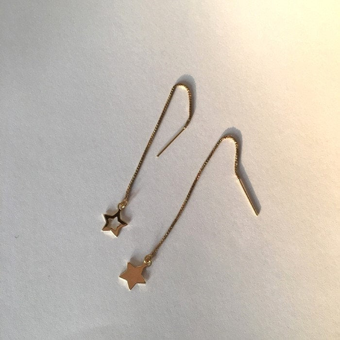 Dainty Gold Star Threader Earrings, Mismatch Star Dangle Earrings, Star Tassel Earring, Mismatched Earrings, Minimalist, GE55