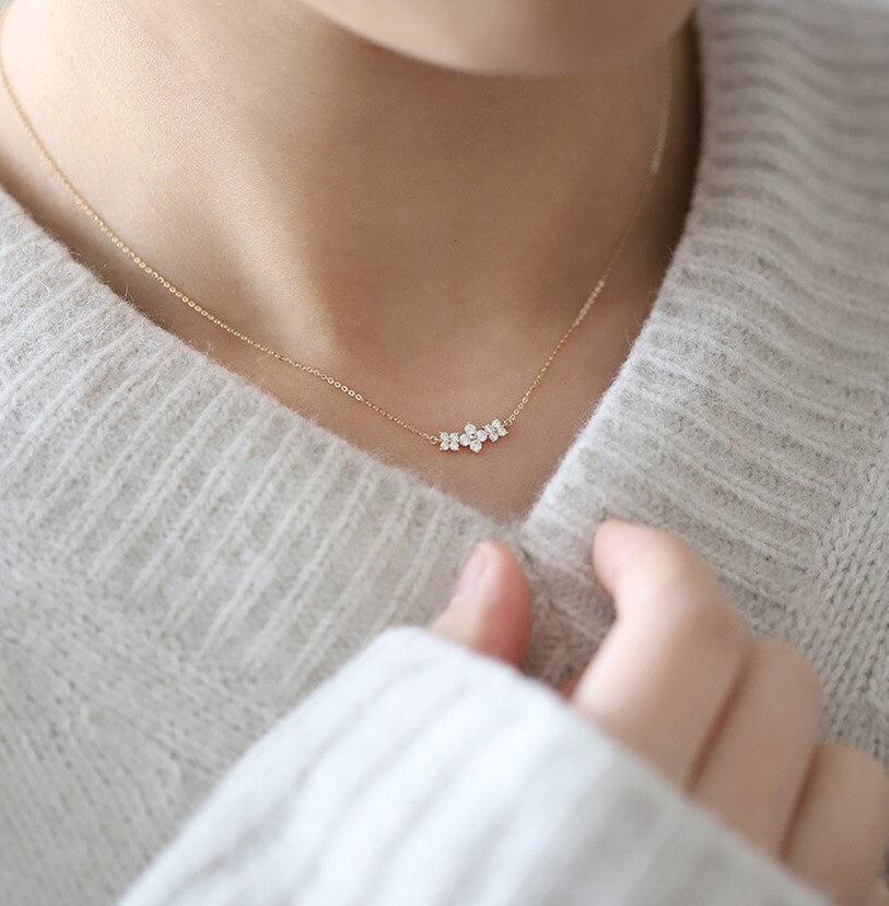 14k Gold Vermeil CZ Flower Necklace, Dainty Duo Flower Necklace, Gold Flower Necklace, Sparkly Flower Choker, Minimalist Necklace, GE30