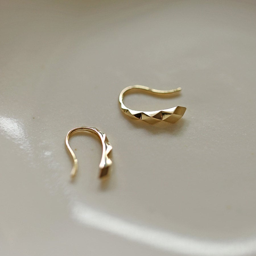 14k Gold Vermeil Hook Drop Earring, Dainty Diamond Faceted Hook Earrings, Minimalist Gold Hook Earring, Gifts for Her, GE72