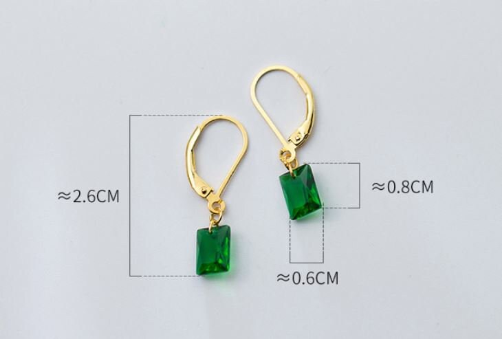 Gold Rectangle Emerald CZ Dangle & Drop Leverback Earrings, Emerald Lever Back Drop Earrings, Minimalist Green CZ Earring, Gift for Her GE85