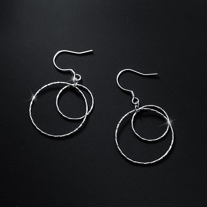 925 Silver Circle Drop Earrings, Circle Dangle Earring, Geometric Dangle Earring, Circle Hook Earring, Minimalist Earring, Gift for Her GE84