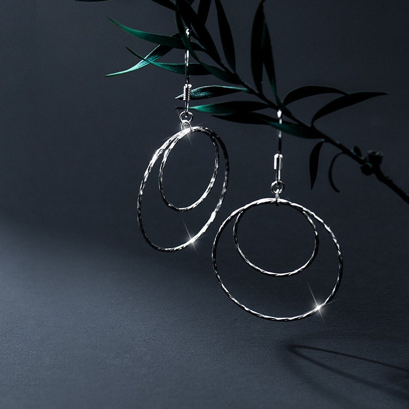 925 Silver Circle Drop Earrings, Circle Dangle Earring, Geometric Dangle Earring, Circle Hook Earring, Minimalist Earring, Gift for Her GE84