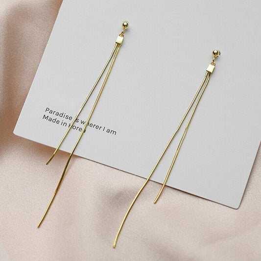 Dainty Sterling Silver Threader Dangle & Drop Earrings, Gold Vermeil Tassel Earrings, Christmas Gifts, Minimalist Long Earrings, GE90