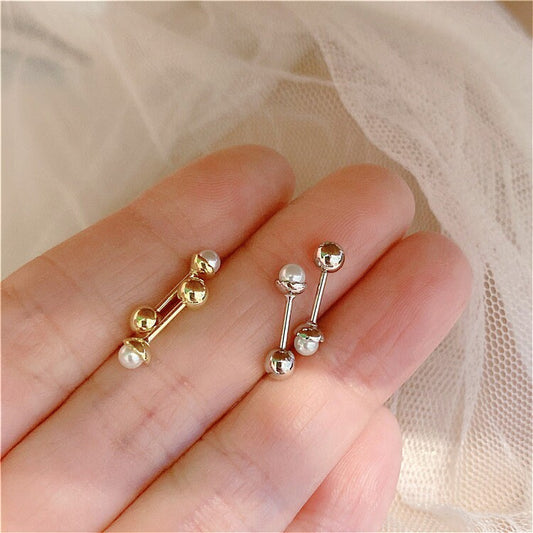 14k Gold Vermeil Tiny Pearl Screw Back Earrings, Dainty Simulated Pearl Earrings, Minimalist Small Pearl Earrings, Gift for her, GE91