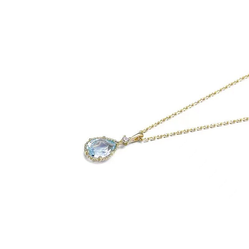 14k Gold Vermeil Sky Blue Topaz Waterdrop Necklace, Tiny Blue CZ Teardrop Necklace, Blue Droplet Pendant, Christmas gift, Gift for Her, GN36