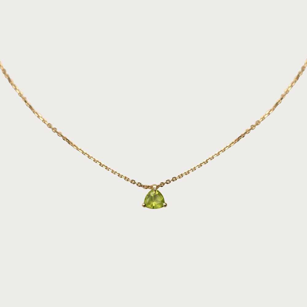 14k Gold Vermeil Tiny Olive Green Triangle CZ Necklace, Dainty Green CZ Triangle Necklace, Minimalist Geometry Necklace, Gifts for her, GN40