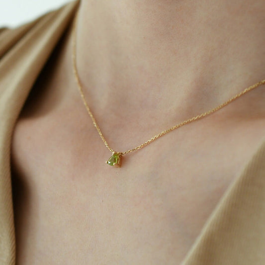 14k Gold Vermeil Tiny Olive Green Triangle CZ Necklace, Dainty Green CZ Triangle Necklace, Minimalist Geometry Necklace, Gifts for her, GN40