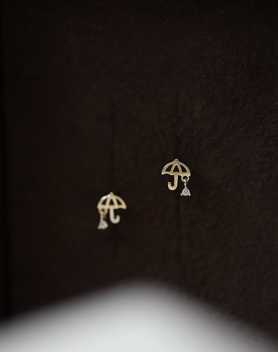 Gold CZ Umbrella Stud Earrings, Dainty Umbrella Earrings, Minimalist Gold Earrings, Gifts for Her, GE107