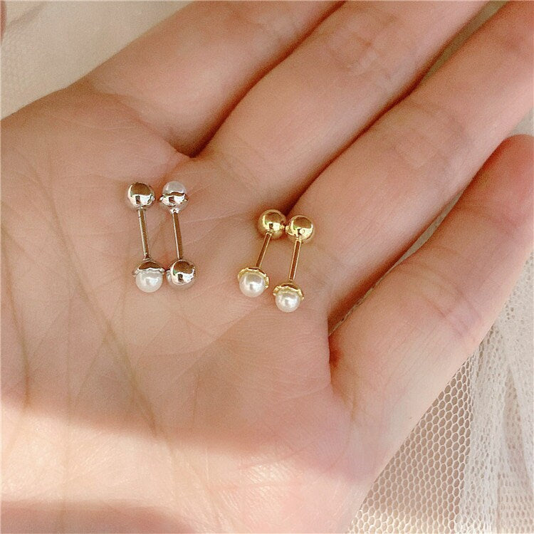 14k Gold Vermeil Tiny Pearl Screw Back Earrings, Dainty Simulated Pearl Earrings, Minimalist Small Pearl Earrings, Gift for her, GE91