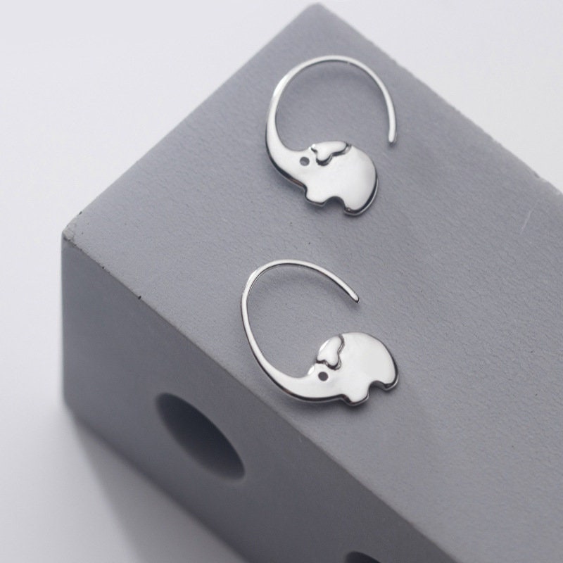 Sterling Silver Elephant Hook Drop Earrings, Dainty Elephant Hook Earrings, Animal Earrings, Minimalist Lucky Earring, Gift for her, GE92