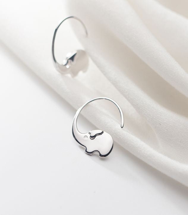 Sterling Silver Elephant Hook Drop Earrings, Dainty Elephant Hook Earrings, Animal Earrings, Minimalist Lucky Earring, Gift for her, GE92