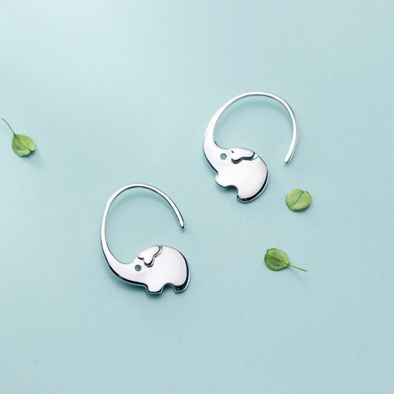 Sterling Silver Elephant Hook Drop Earrings, Dainty Elephant Hook Earrings, Animal Earrings, Minimalist Lucky Earring, Gift for her, GE92