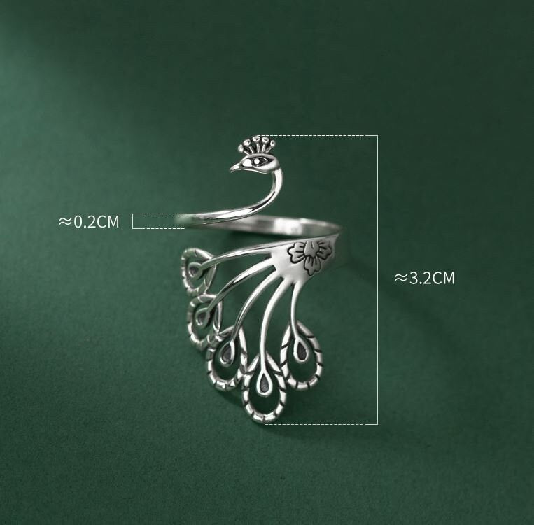 Sterling Silver Peacock Adjustable Ring , Silver Peacock ring, Bird ring, 925 Silver Statement ring, Adjustable Ring, Gift for her, GR13