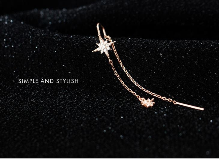 Sterling Silver Starburst Tassel Earrings, North Star Threader Earrings, Dainty Tassel Earrings, Rose Gold Chain Drop/Dangle Earrings, GE113