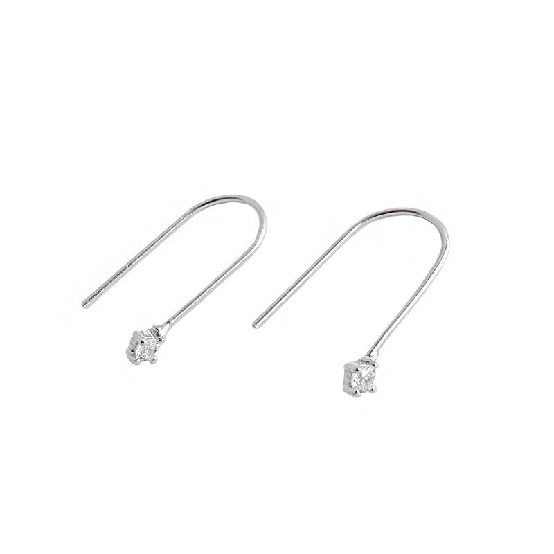 Sterling Silver Tiny CZ U-shaped Hook Earrings, Dainty CZ Hook Dangle Earrings, Simple Hook Earrings, CZ Drop Earrings, Gift for her, GE115