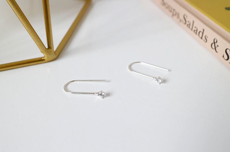 Sterling Silver Tiny CZ U-shaped Hook Earrings, Dainty CZ Hook Dangle Earrings, Simple Hook Earrings, CZ Drop Earrings, Gift for her, GE115