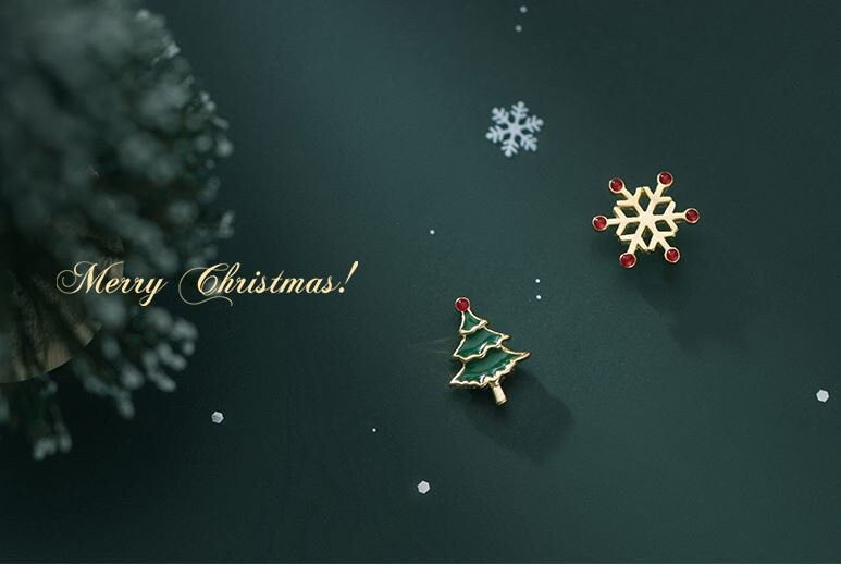 925 Silver Christmas Tree Earrings, Dainty Snowflake & Christmas Tree Earrings, Mismatched Christmas Earring, Tree/Snowflake Earrings, GE123