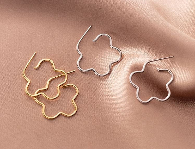 Dainty Sterling Silver Flower-shaped Drop Earrings, Gold Flower Earring, Hollow-out Flower Earrings, Five Petals Design Earring GE134