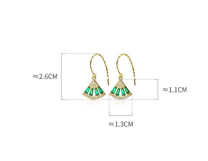 Gold Vermeil Fan-Shape Emerald Hook Earrings, Sparkly Emerald Drop Hook Earrings, Emerald Dangle Earring, Minimalist, Gift for her, GE23