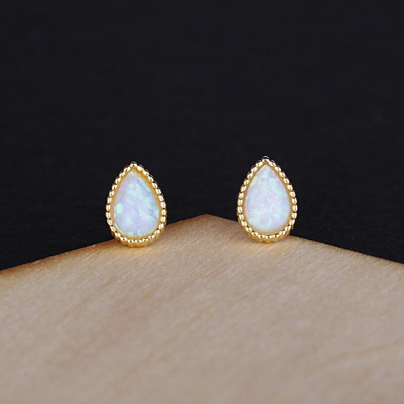 14k Gold Vermeil Tiny Opal Stud Earrings, Oval Opal Earrings, Gold Opal Earring, Gold Oval Studs, Minimalist Opal Studs, Gift for her, GE130