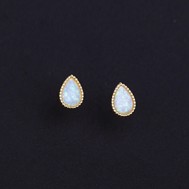 14k Gold Vermeil Tiny Opal Stud Earrings, Oval Opal Earrings, Gold Opal Earring, Gold Oval Studs, Minimalist Opal Studs, Gift for her, GE130