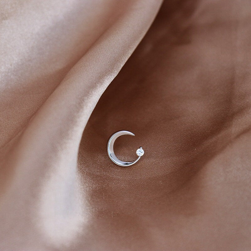 Dainty CZ Crescent Moon Stud Earrings, Sterling Silver Moon Earrings, Minimalist Moon Earring, Gold Moon Studs, Gift for her, GE134