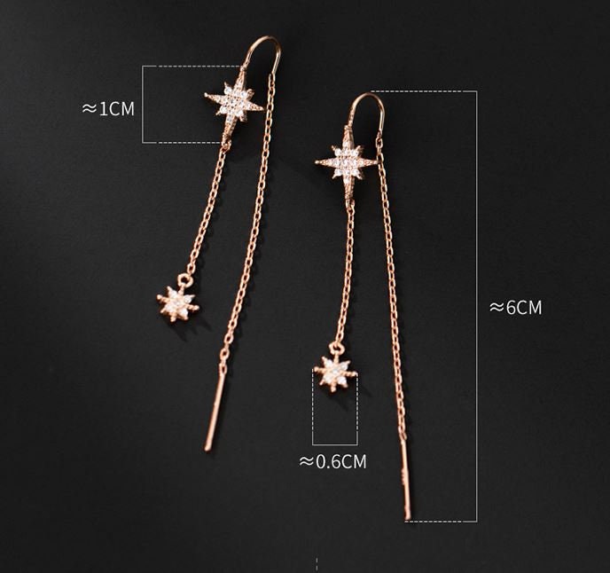 Sterling Silver Starburst Tassel Earrings, North Star Threader Earrings, Dainty Tassel Earrings, Rose Gold Chain Drop/Dangle Earrings, GE113