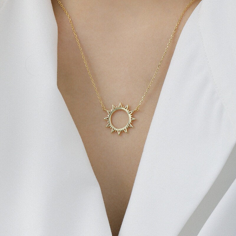 18k Gold Vermeil Sun Necklace, Gold Sunburst Necklace, Dainty Sunburst Pendant, Minimalist Sun Necklace, Women Necklace, Gift for her, GN47