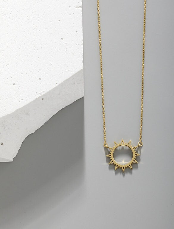 18k Gold Vermeil Sun Necklace, Gold Sunburst Necklace, Dainty Sunburst Pendant, Minimalist Sun Necklace, Women Necklace, Gift for her, GN47