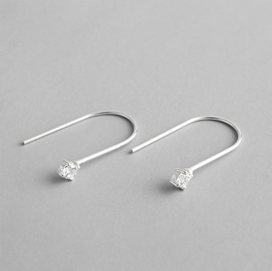 Sterling Silver Tiny CZ U-shaped Hook Earrings, Dainty CZ Hook Dangle Earrings, Simple Hook Earrings, CZ Drop Earrings, Gift for her, GE115