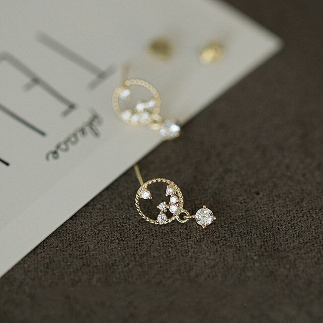 Dainty CZ Circle Dangle Earrings, CZ Drop Circle Earrings, Gold circle Dangle Earrings, Minimalist Gold Earrings, Gift for her, GE117